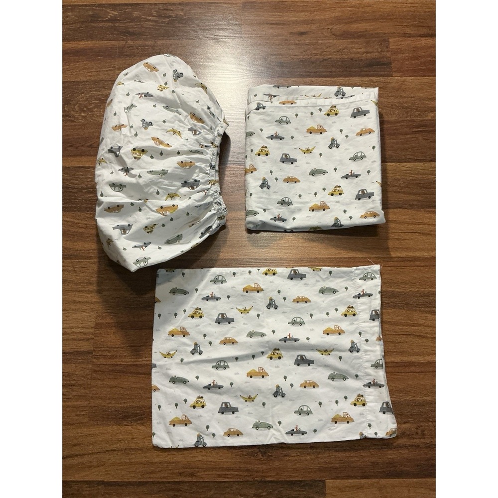 Crate & Barrel Kids Stay Cool Transportation Toddler Sheet Set 3 Piece